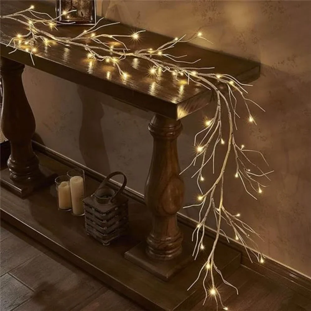 Lighted Birch Garland 6FT 48 LED Battery Operated with Timer Pre-lit